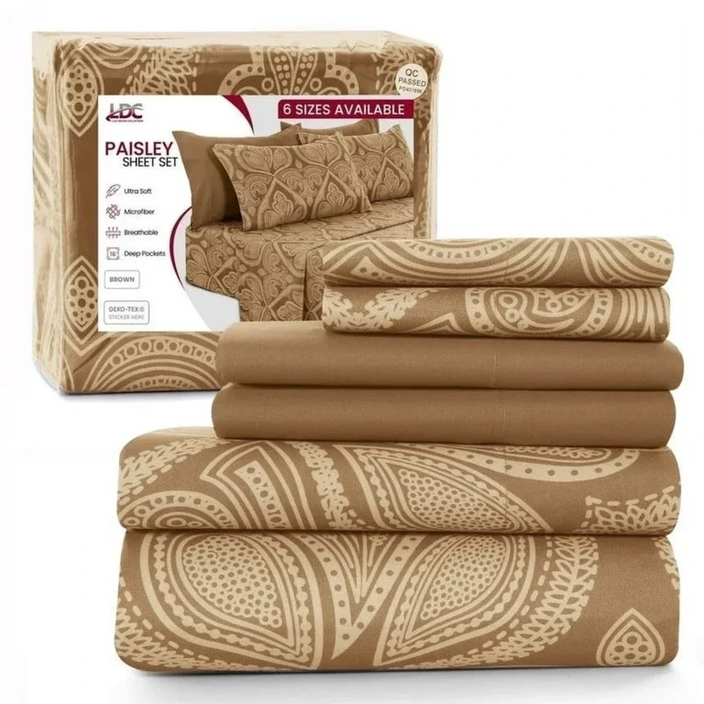 6 Piece Microfiber Quality Deep Pocket Bedroom Sheet Set in Queen Size, Brown